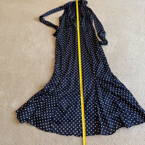 NWT Lauren Ralph Lauren Midi Dress Polka Dot Navy White Chiffon V-Neck Size 4 - Picture 9 of 13